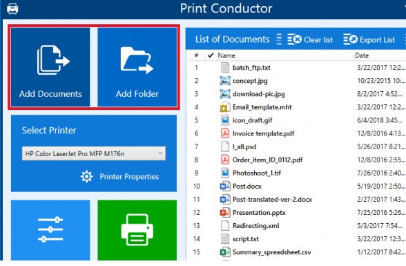 ���ʹ��Print Conductor���dҪ��ӡ���ļ��б�