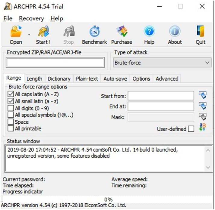 ���s�ļ��ܴa�ƽ⹤�ߣ�Advanced&ensp;RAR&ensp;Password&ensp;Recovery�����bʹ�÷���